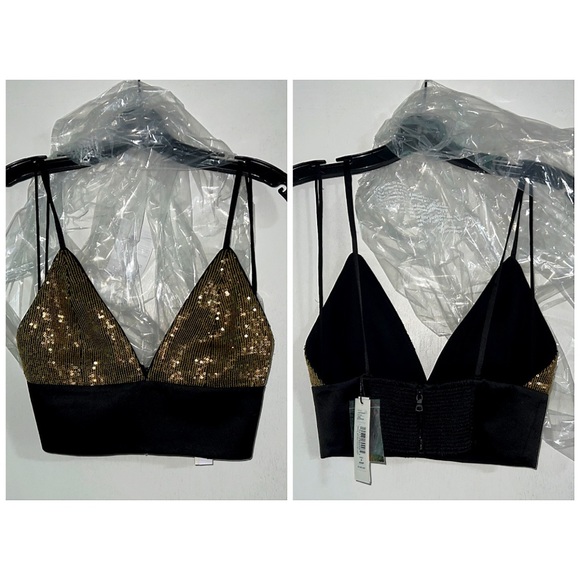 Alice + Olivia Carli Sequined Embellished Gold Bronze Black Bra Crop Top - Picture 9 of 17